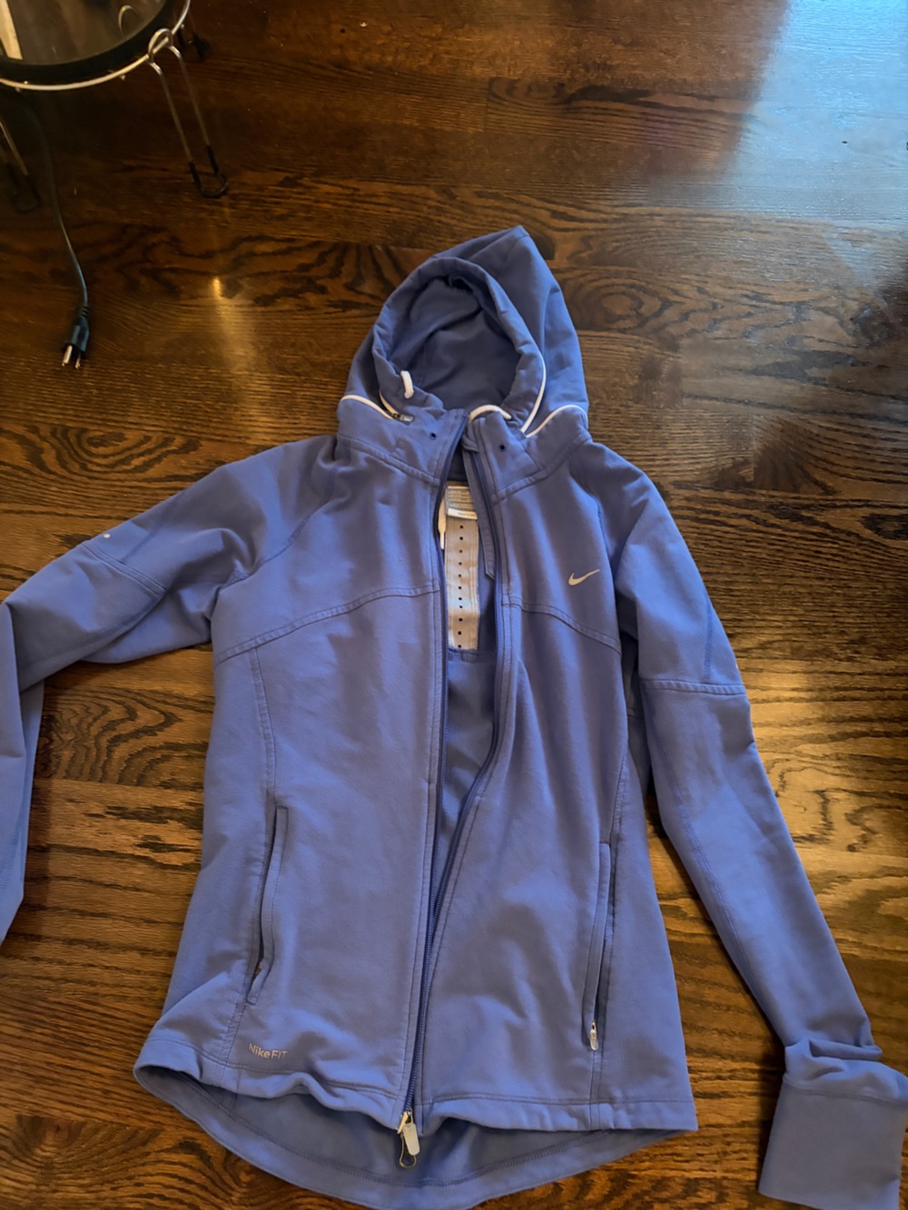Vintage Y2K Nike FitDry Women’s M blue Hooded Running Jacket Thumbholes Full Zip